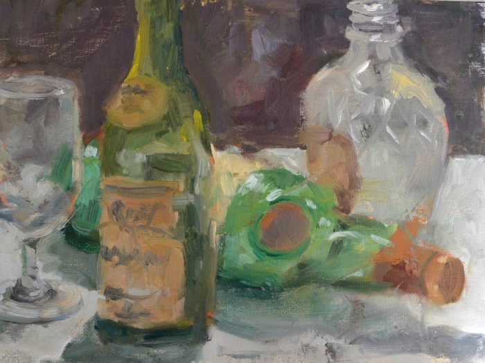 fine art oil painting boozin' empty bottles